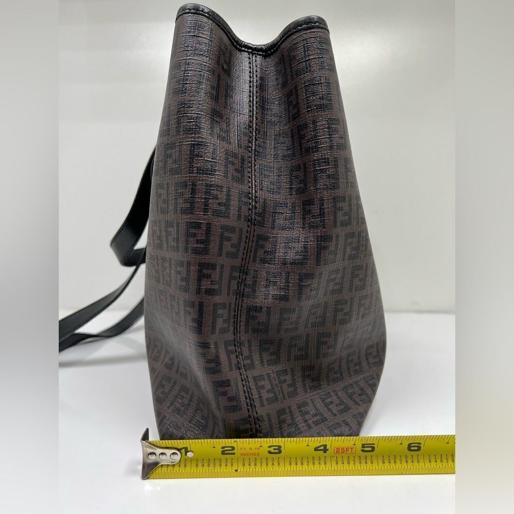 Auth FENDI Zucchino Tote Shoulder Bag Brown Black PVC Leather - Picture 11 of 15